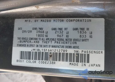 2010 Mazda Mazda3 I Touring from USA, damaged, VIN JM1BL1SF6A1212789